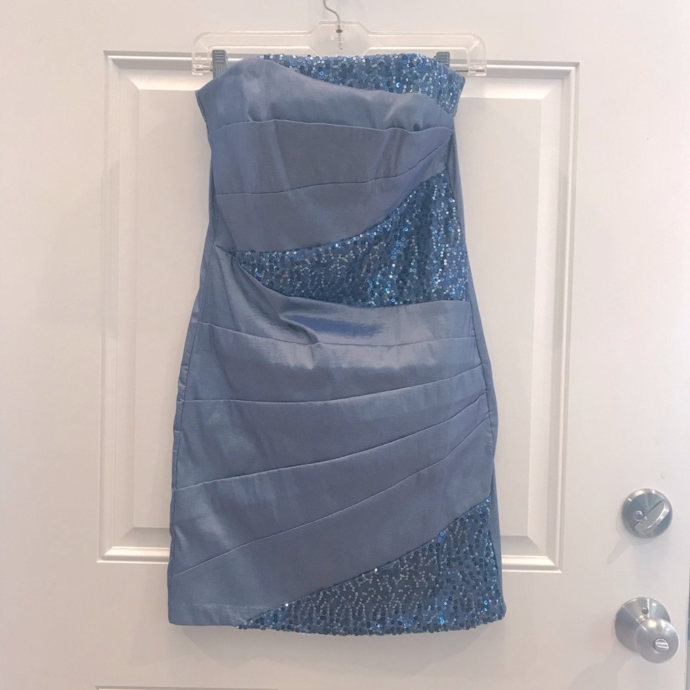 TEEZE ME Iridescent Taffeta & Sequins Strapless Dress - Picture 2 of 11